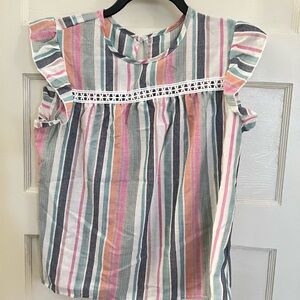 SHEIN Pink, Teal & Gray Striped Flutter Sleeve Blouse